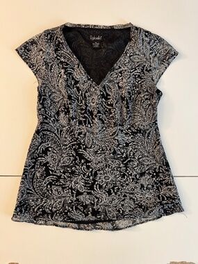 🖤 Vintage Y2K Rafaella Black & White Paisley Blouse | Chic V-Neck Top